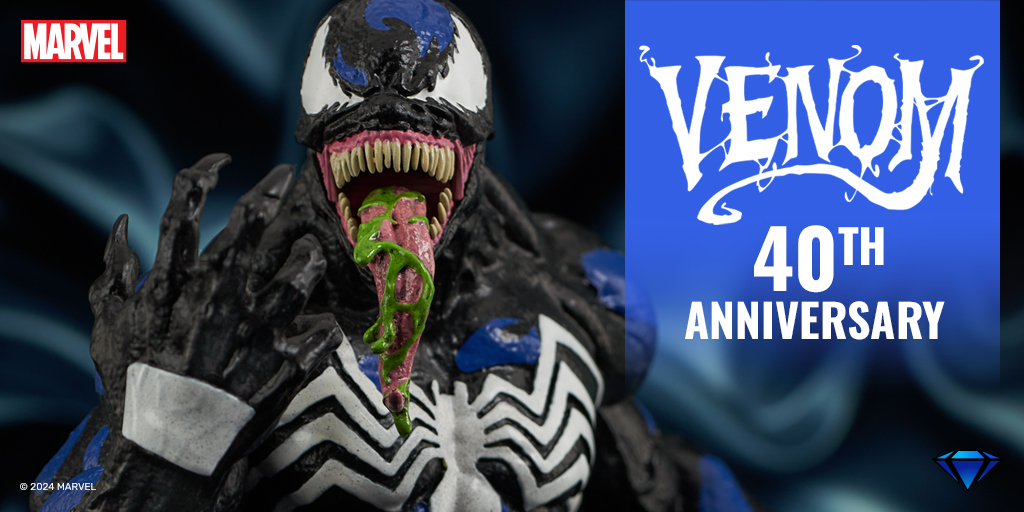 Happy 40th Anniversary to Venom! Celebrate four decades of tongue-wagging, wall-crawling mayhem with a Venom (Blue) Mini Bust inspired by the coloring of older comics! bit.ly/VenomBlueMiniB… #MarvelComics #Venom #CollectDST #DiamondSelectToys #Venom40Th #Symbiote