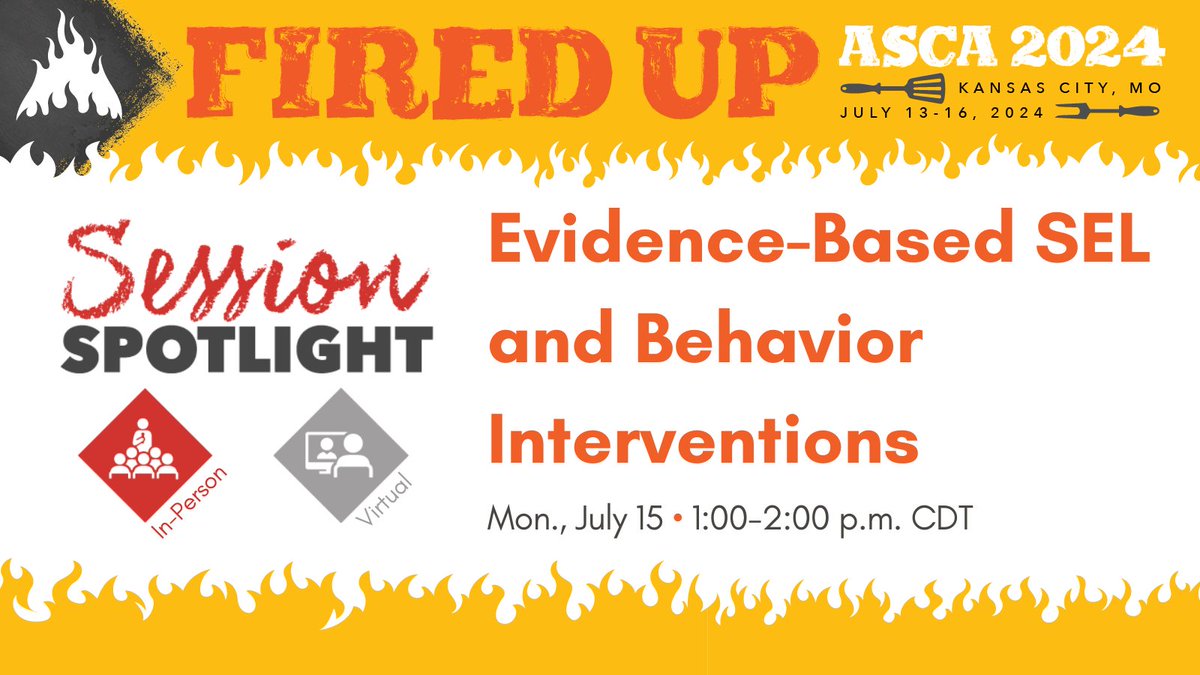 #ASCA24 Session Spotlight: Evidence-Based SEL and Behavior Interventions on July 15 at 1 p.m. CDT. Develop evidence-based SEL interventions to use in all MTSS tiers. This session, presented by Heather Bushelman, is available in-person and virtually. ascaconferences.org/2024/full-sche…
