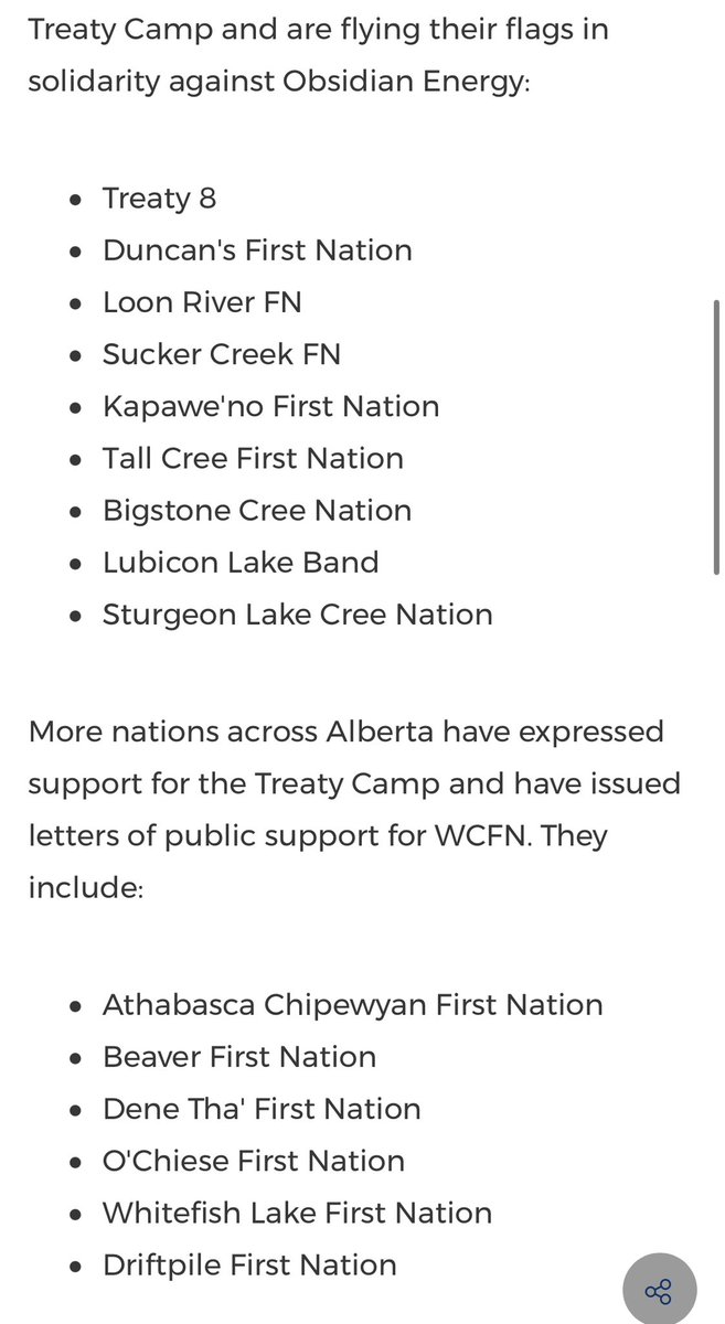 If you're wondering how many First Nations are supporting the Woodland Cree camp on an Obsidian oil lease road, they made a helpful list: newswire.ca/news-releases/…