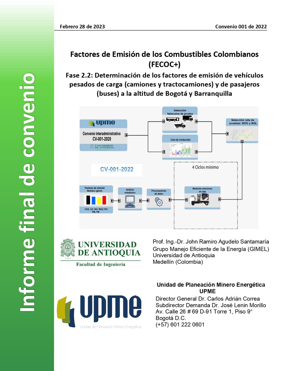¡Nueva entrega! En el marco del convenio suscrito entre la UPME y la @UdeA se desarrolló el informe de Factores de Emisión de los Combustibles Colombianos (FECOC+) el cual contó con cuatro informes. A continuación, podrás consultar los resultados de la fase 2.2, la cual