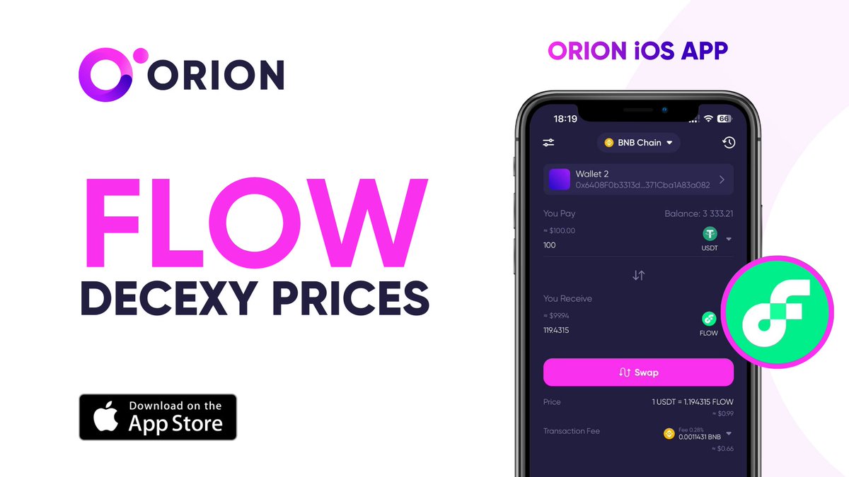 Get deCEXY with FLOW: Orion iOS App 📱 Love #trading $FLOW on your mobile? Great! Download now: apps.apple.com/us/app/orion-c… #CryptoTrading #Blockchain #ETH #BNB #FLOW #DeFi #CMC #FLOW