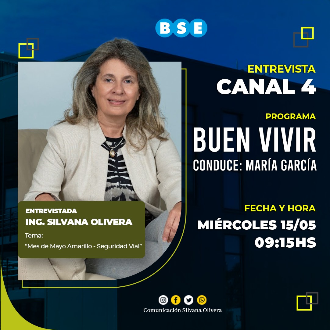 La Vicepresidenta del BSE, Ing. Silvana Olivera, será entrevistada en el Programa Buen Vivir de Canal 4 conducido por María García el miércoles 15 a las 9:15 hs.