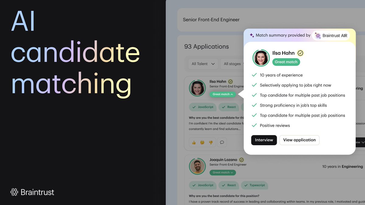 .@usebraintrust is looking to make recruiting a less painful, time-consuming process with its new product, Braintrust AIR. Hiring managers can upload a job description to the platform and AIR alerts them of pay ranges based on market rates. Learn more: usebraintrust.com/air