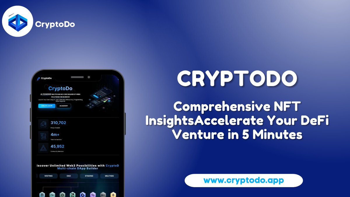 📌 Fast-track your DeFi project with @CryptoDo_app in just 5 minutes. 

Our platform allows you to easily create tailored contracts for ICOs, staking, yield farming, blockchain loans, and decentralized exchanges,

#Cryptodo #defi #decentralized