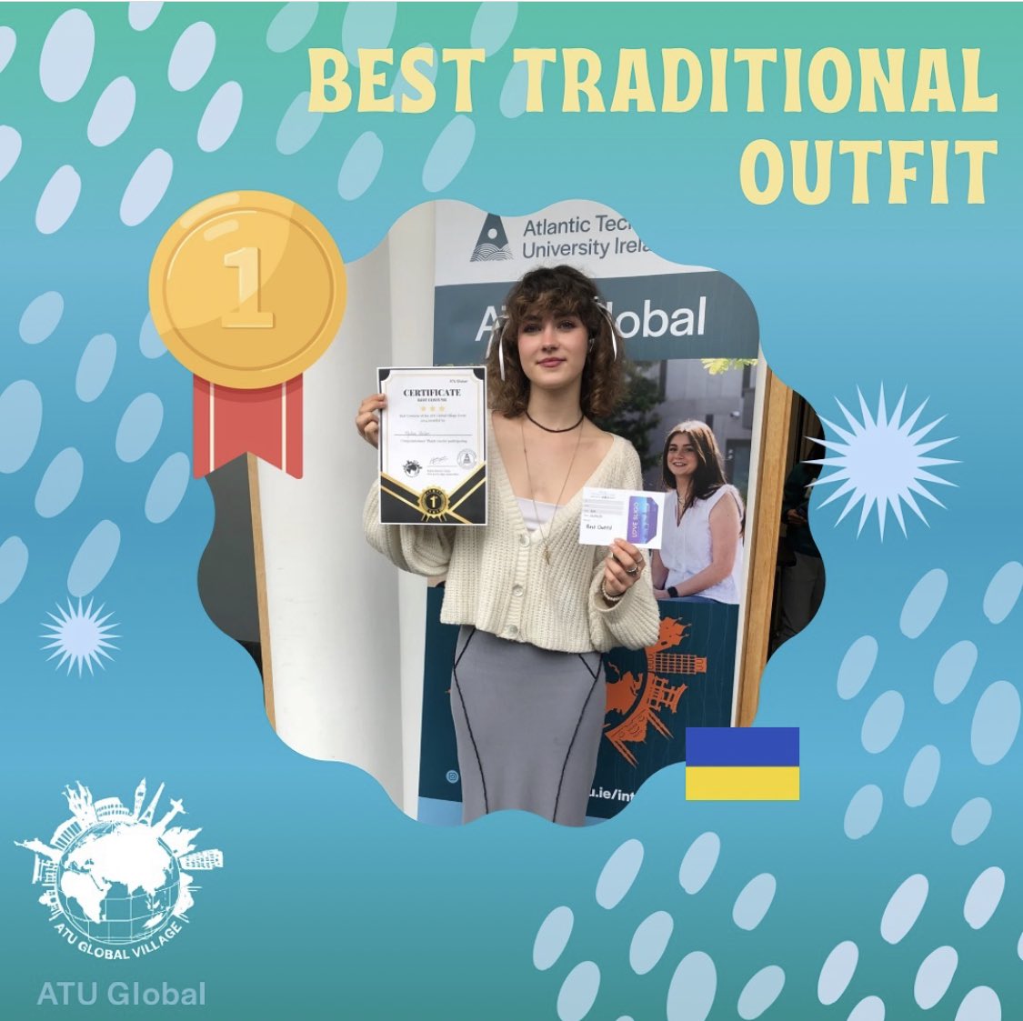 Congratulations to our winner of the Best Traditional Outfit competition @atu_ie Global Village Event held @atusligo_ie 📆 April 16th last. 🥇 Ukraine 🇺🇦👏 #ATUGlobalVillage #ATUCultureWeek