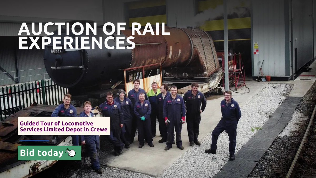 Visit LSL's Crewe depot! With an impressive collection of active heritage locomotives🚂🙌 Bid now for your chance to win this exclusive experience - don’t miss out!➡️ go.eventgroovefundraising.com/railauction24/… Kindly donated by @LocoServicesGrp