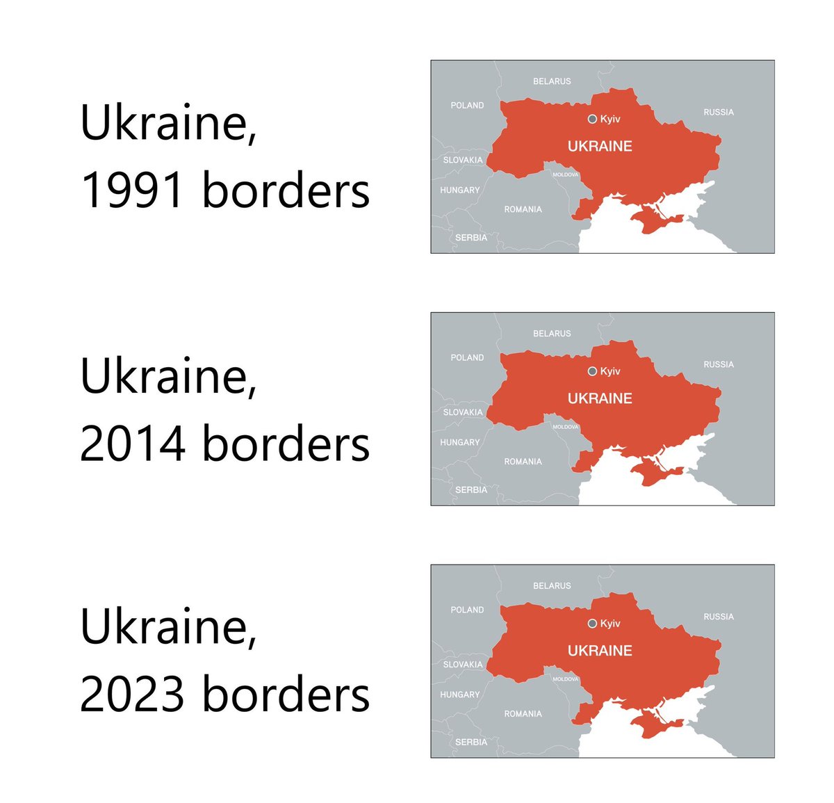 Crimea is Ukraine.

Donetsk is Ukraine.

Luhansk is Ukraine.

Zaporizhzhia is Ukraine.

Kherson is Ukraine.

Occupation ≠ Ownership
