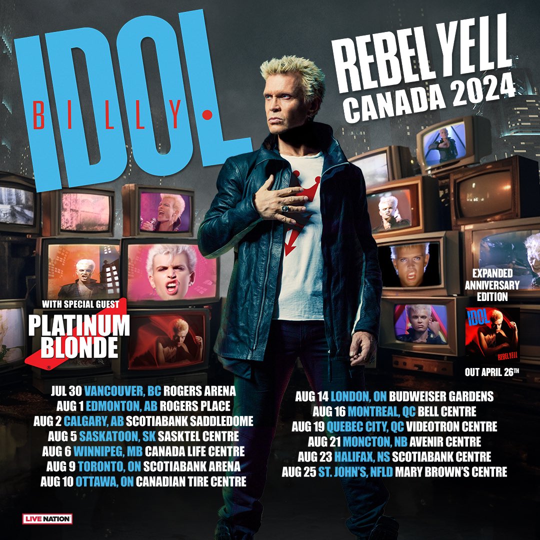 2024 #Canadian Tour Announcement: Get your 'Rebel Yell' ready, because @BillyIdol is coming to #Canada. Special guests on the tour will be #PlatinumBlonde, making it a night not to be missed
Watch! the Video for 'Rebel Yell' Here: youtube.com/watch?v=Vdphvu…
#Punk #Rock #Indie #Pop