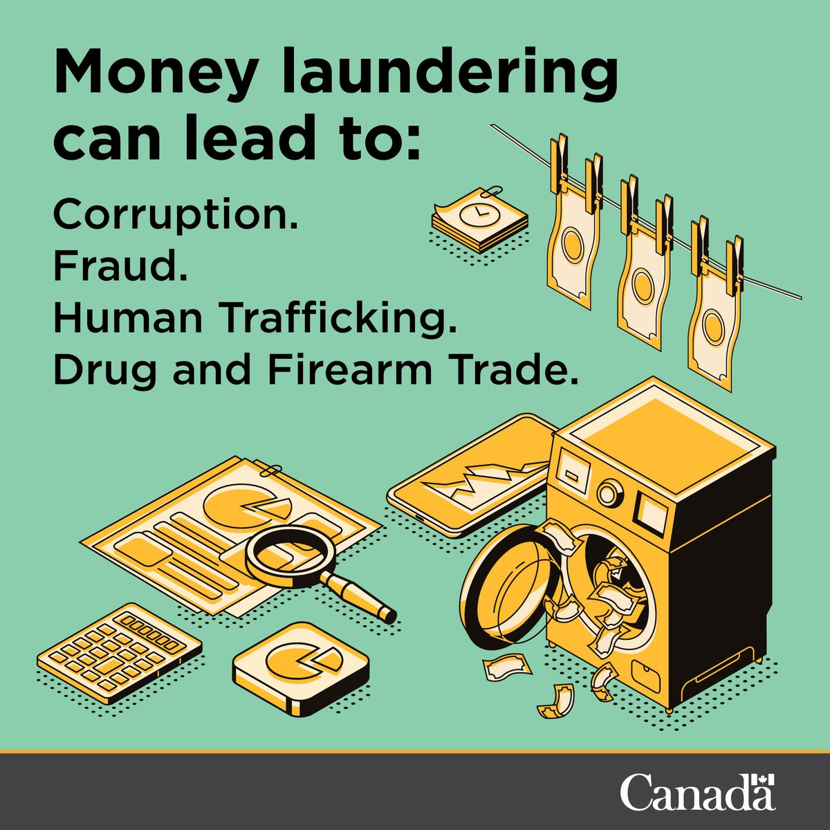 Money laundering poses a serious threat to the safety, security, and quality of life in Canada which can lead to various forms of corruption. If you suspect an instance of laundered funds, report it. Learn more: publicsafety.gc.ca/cnt/cntrng-crm…