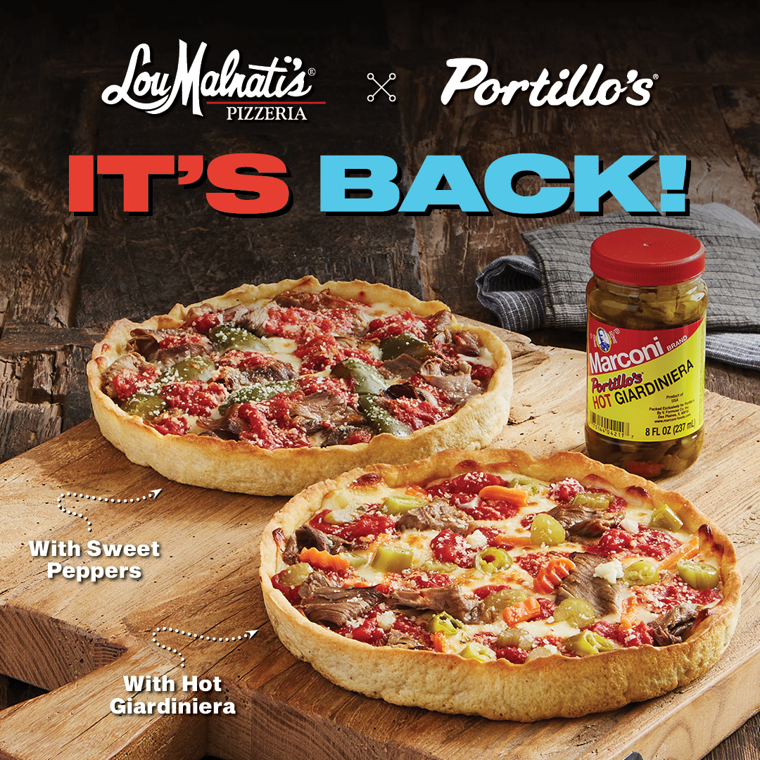 Your favorite Chi-conic collab returns for a 3-peat! Don't miss the #BFF (Beef Friends Forever) reunion. Enjoy Lou Malnati’s x Portillo’s Italian Beef Deep Dish Pizzas exclusively through Tastes of Chicago's nationwide shipping! 🍕✈ bit.ly/3WLNt4W