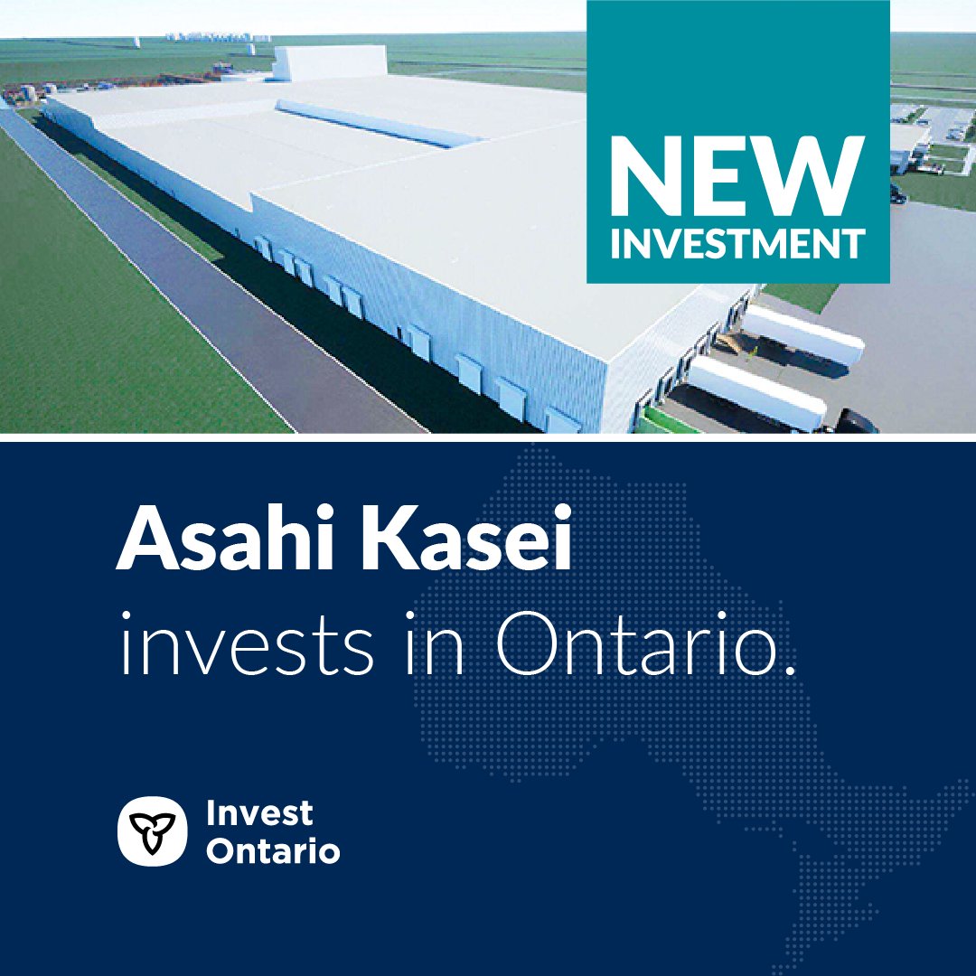 📢 Investment alert: We are delighted to welcome Tokyo-based Asahi Kasei as they announce they are building Canada's first EV battery separator plant in Port Colborne, Ontario – a pivotal addition to the province's EV battery supply chain. investontario.ca/press-release/…