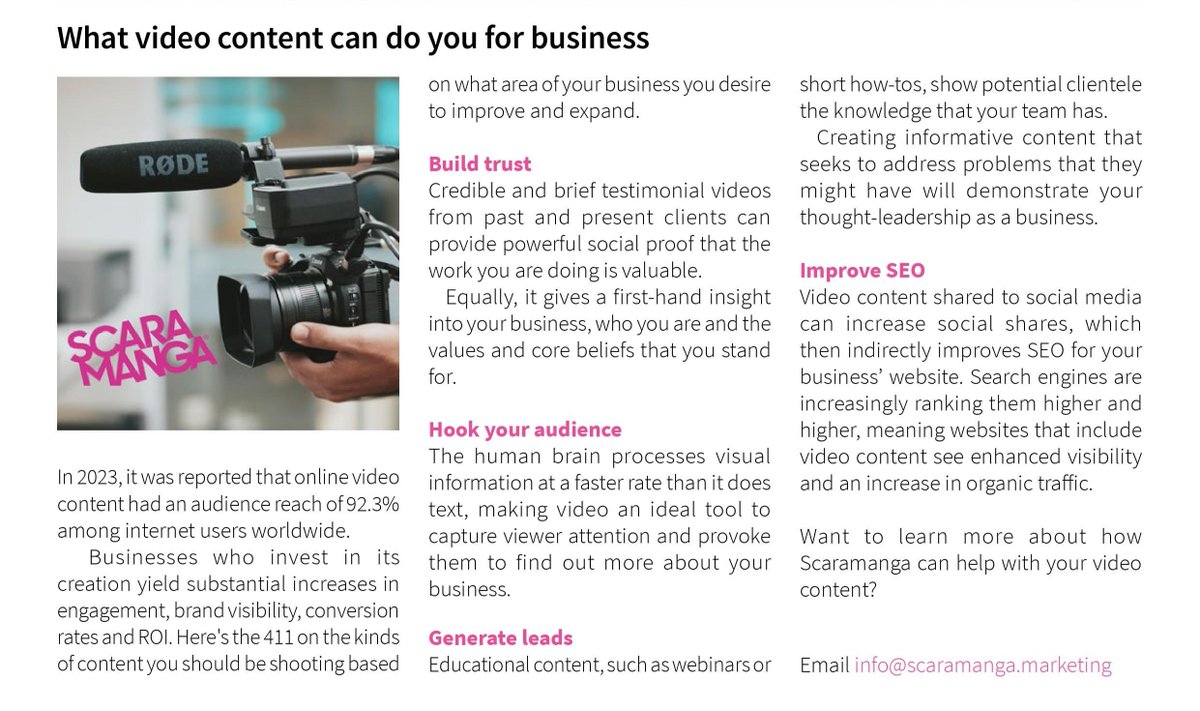 'What video content can do your for business', is in the latest edition of the @gdbizawards!

Visit their website to read the edition, with articles from @CECchat, @sinc_innovation and more: zurl.co/J5jV 

#Magazine #VideoContent #Filming #Article #ContentCreation