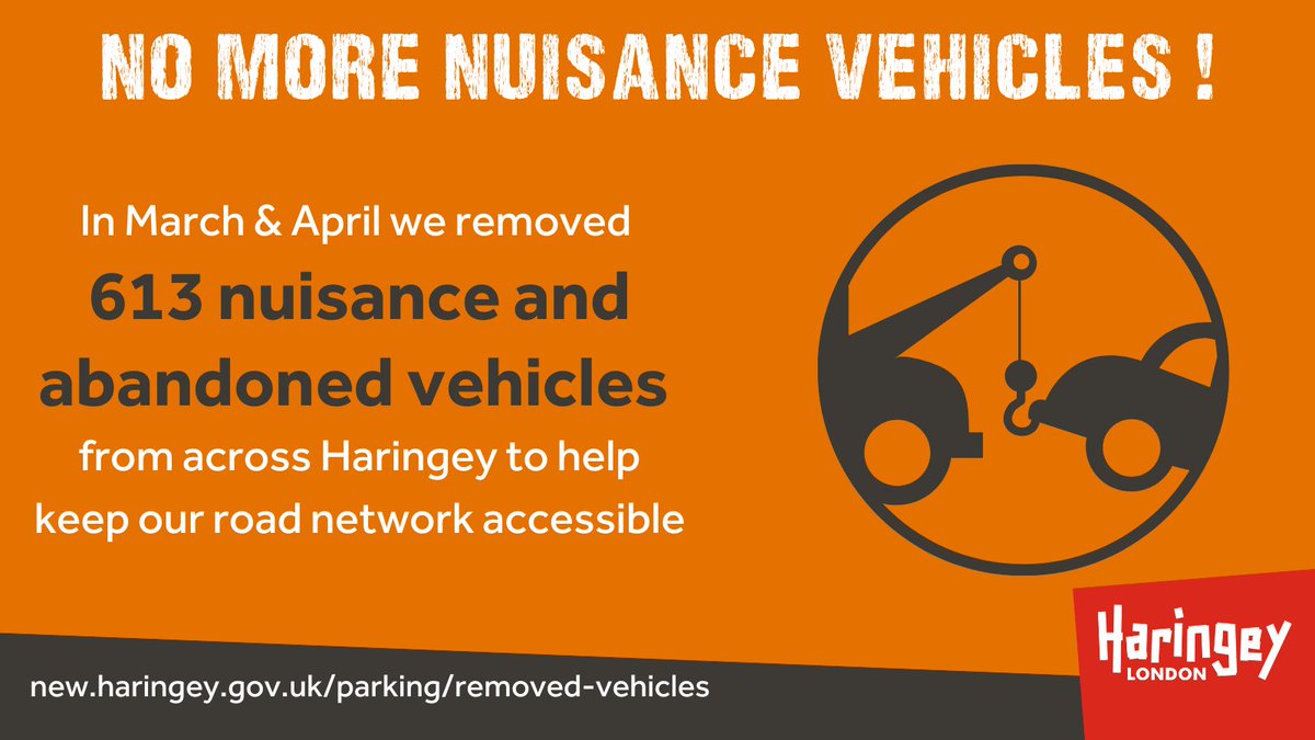 Removing nuisance & abandoned vehicles is an important part of keeping Haringey accessible for all road users, including access for emergency vehicles and moving cars fraudulently using disabled spaces.

Report nuisance & abandoned vehicles online here: bit.ly/44H5Lsi