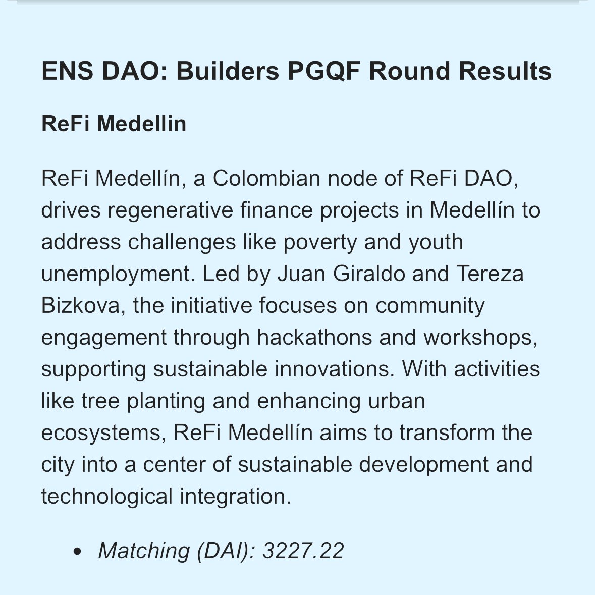 @ReFiDAOist ReFi Medellín focuses on regenerative finance in Colombia, engaging communities through hackathons and workshops, aiming to transform Medellín into a sustainable development hub.