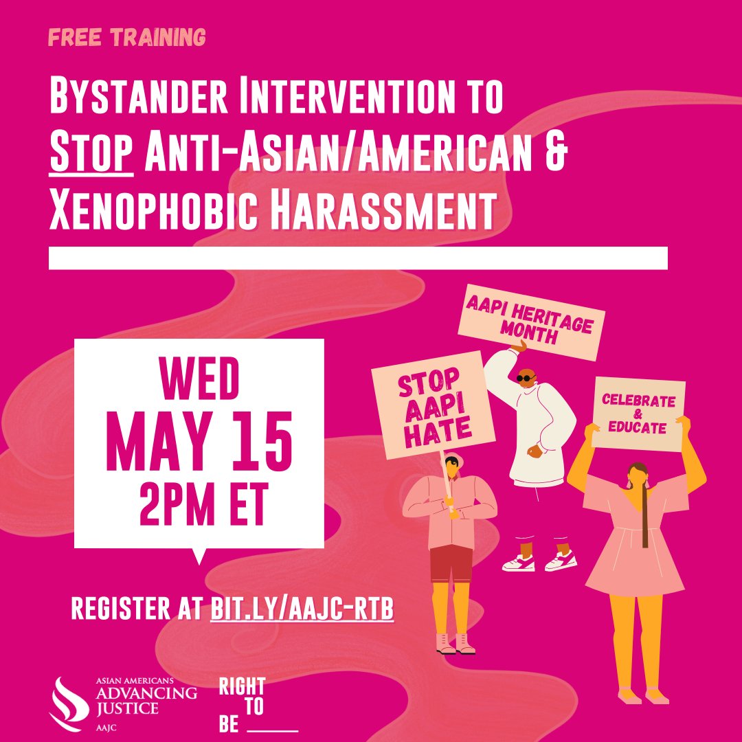 💥This Asian American, Native Hawaiian, and Pacific Islander Heritage Month, attend our FREE, PUBLIC Bystander Intervention training!💥 

🔥Co-hosted with @righttobeorg 

#bystanderintervention #howtorespond #stopaapihate