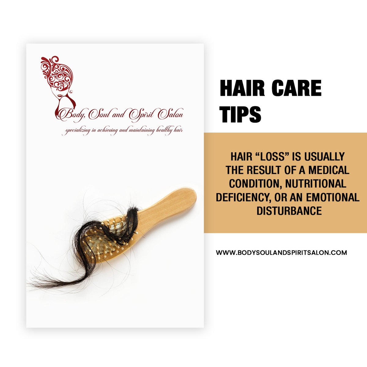 Hair Care Tips: 

Hair “loss” is usually the result of a medical condition, nutritional deficiency, or an emotional disturbance. 

#HairCareTips #BodySoulSpirit #DidYouKnow #HairGoals #HairCare #HealthyHair