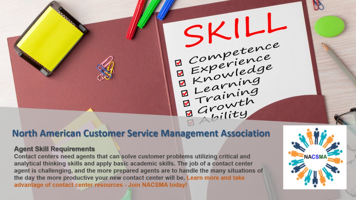 …tomerservicemanagementassociation.org/skills-require…
Today’s contact center agent requires personal effectiveness skills and values that demonstrate agents can work with customers, co-workers, and management. Learn more on our website at the link above! #becomeamember #NACSMA #contactcenters #callcenters