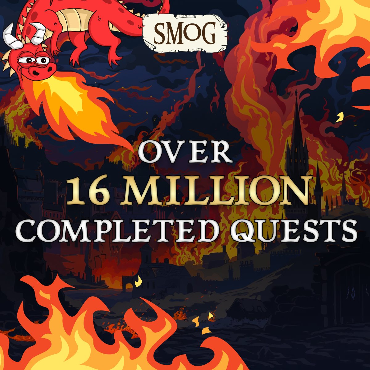 Fantastic work, #Dragons! We've reached over 16 million completed quests on #Zealy! 👏 The #Dragon extends its gratitude to all! 🙌🐲 Trade $SMOG and earn extra XP rewards! 💰 Join our growing #SMOG community today and be part of the adventure! 🚀 bitesly.io/b_SMOG_MEXC