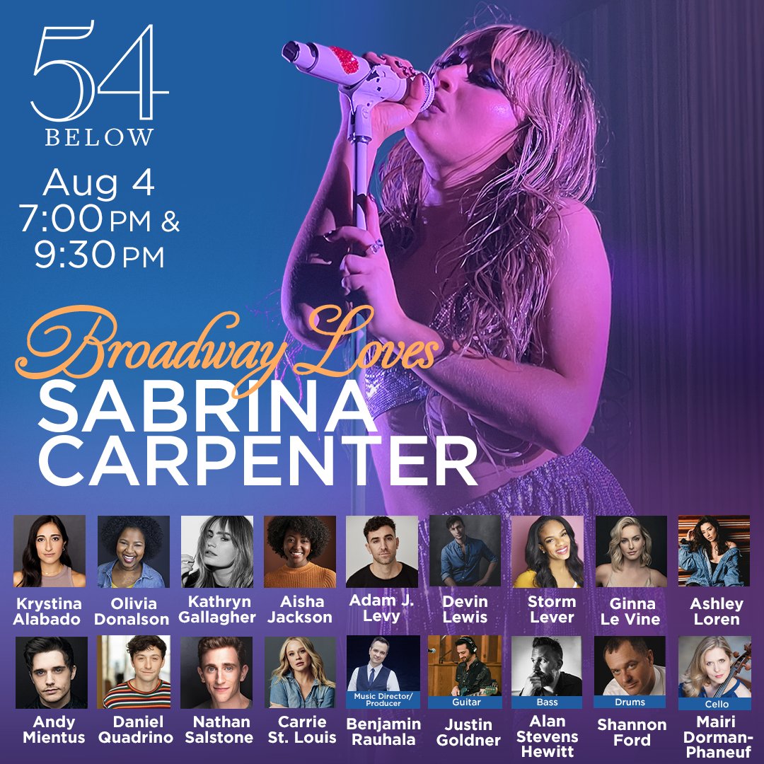#JustAnnounced! That me espresso will come to 54 Below with Broadway Loves Sabrina Carpenter. Produced by @brauhala & starring Tony nominee @kathryng, Moulin Rouge's @MsAshleyLoren, Spring Awakening star Andy Mientus, & more! On public sale tomorrow noon. 54below.org/SabrinaCarpent…