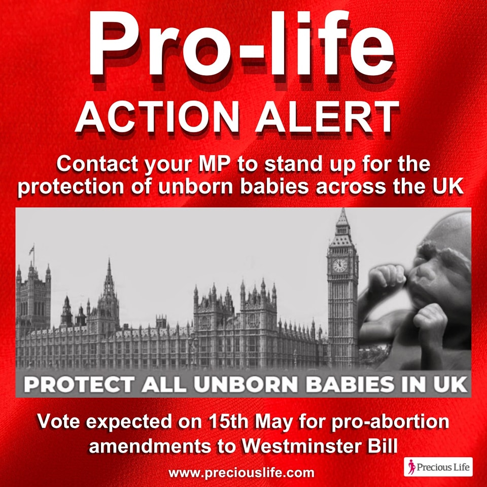 Tomorrow (15th May) MPs are expected to vote for Pro-abortion amendments at Westminster Theres still time to contact your MP, to urge them to stand up for the right to life of babies in the womb by voting AGAINST the pro-abortion amendments from Diana Johnson and Stella Creasy.