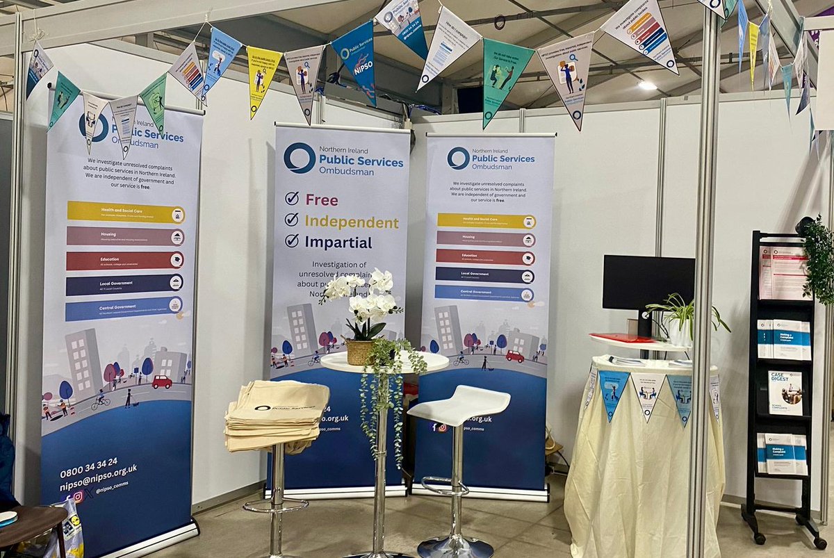 We're all set for the @balmoralshow! We are in the Eikon Exhibition Centre from tomorrow until Saturday. Stop by for a chat with one of our friendly staff. You might even get a boiled sweet or one of our handy tote bags! #LearningFromComplaints #ImprovingPublicServices