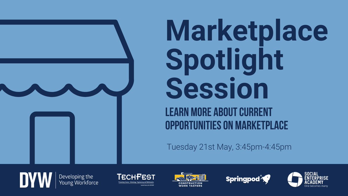 Marketplace Spotlight sessions are a great opportunity to hear from employers about their Marketplace offers. Join us on Tuesday 21st May to hear from @TechFestNews, Construction Work Tasters, @springpod and @SocEntAcademy. Book now: ow.ly/79t550RqOys