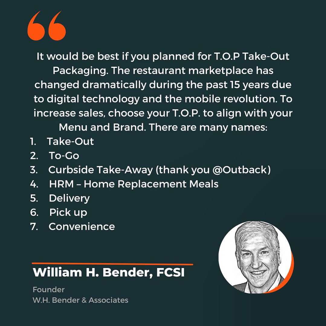 You Must Plan T.O.P Take-Out Packaging to increase restaurant sales. 
#restaurant
#foodservice
#consulting
#design
#expert
#operations
#bestpractices
#TakeOutPackaging
#Menu
#marketing
#salesbuilding
#brand
#profitability
#guestexperience
#teamexperience
#ServPoints™️