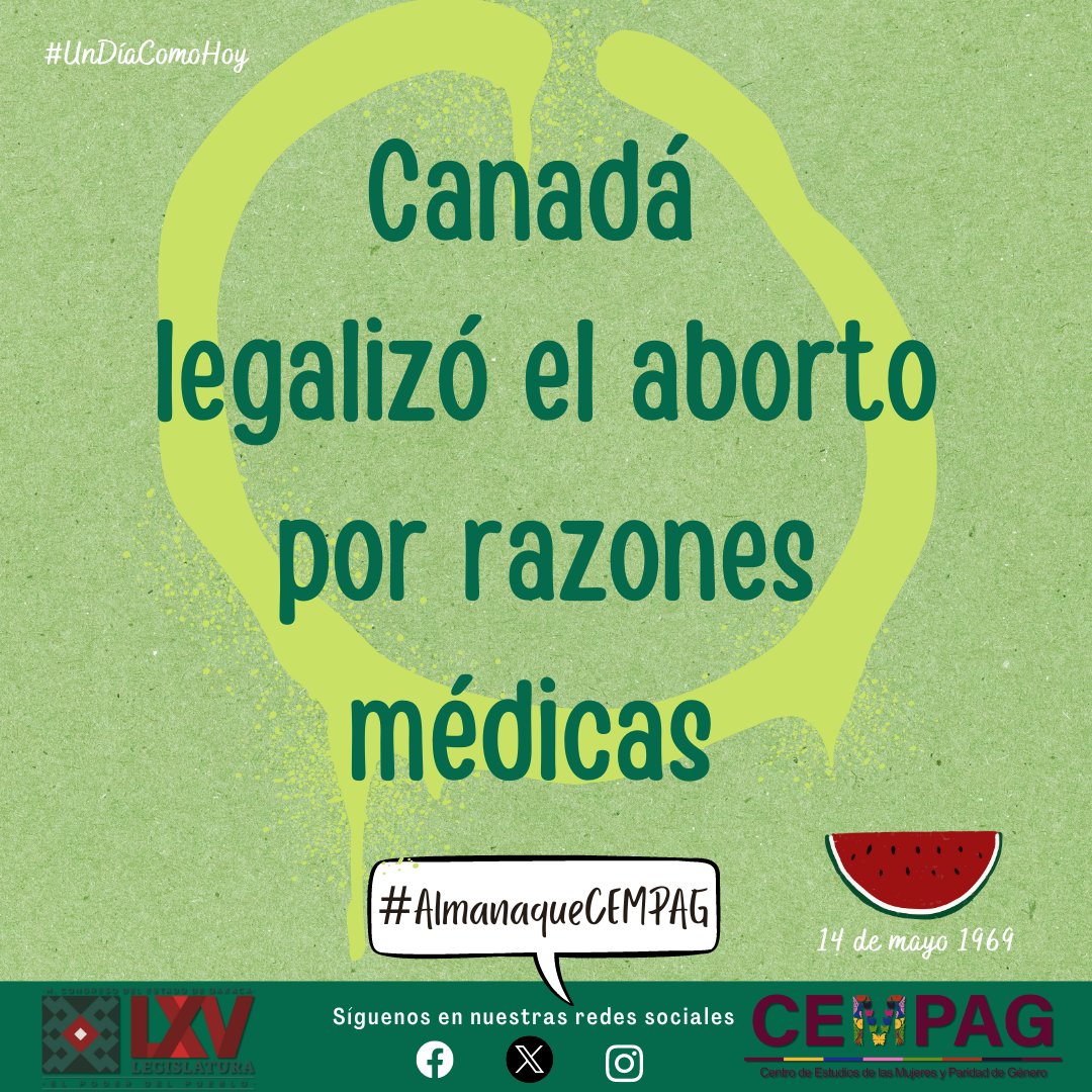 #UnDíaComoHoy Canadá legalizó el aborto por razones médicas.
Consulta el #AlmanaqueCEMPAG en  t.ly/huGhb
