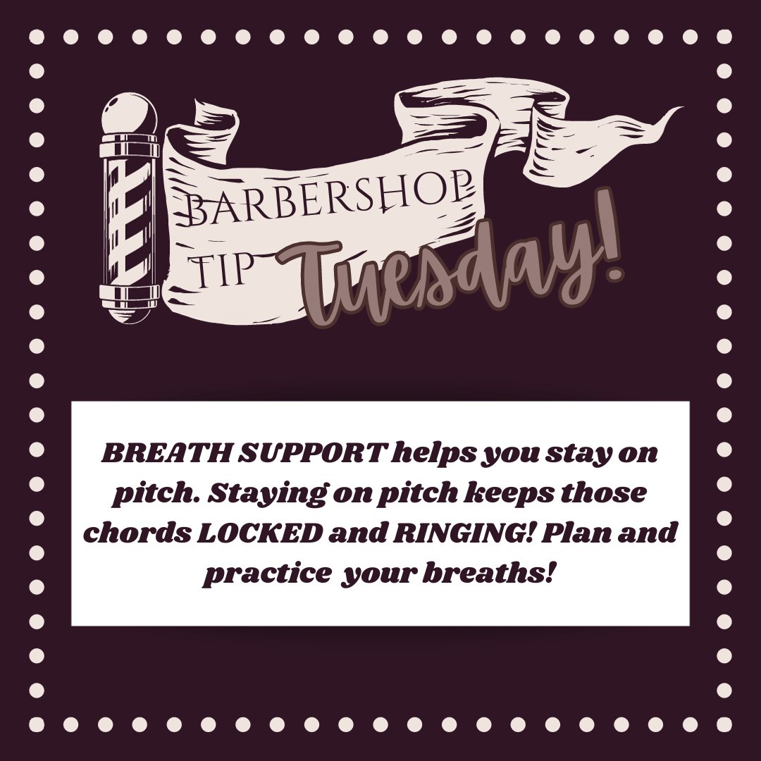 singgrc's tweet image. Barbershop Tip Tuesday:
BREATH SUPPORT helps you stay on pitch. Staying on pitch keeps those chords LOCKED and RINGING! Plan and practice your breaths!

#Barbershoptiptuesday #grcrocks #greaterrichmondchorus #barbershopharmony #barbershopchorus