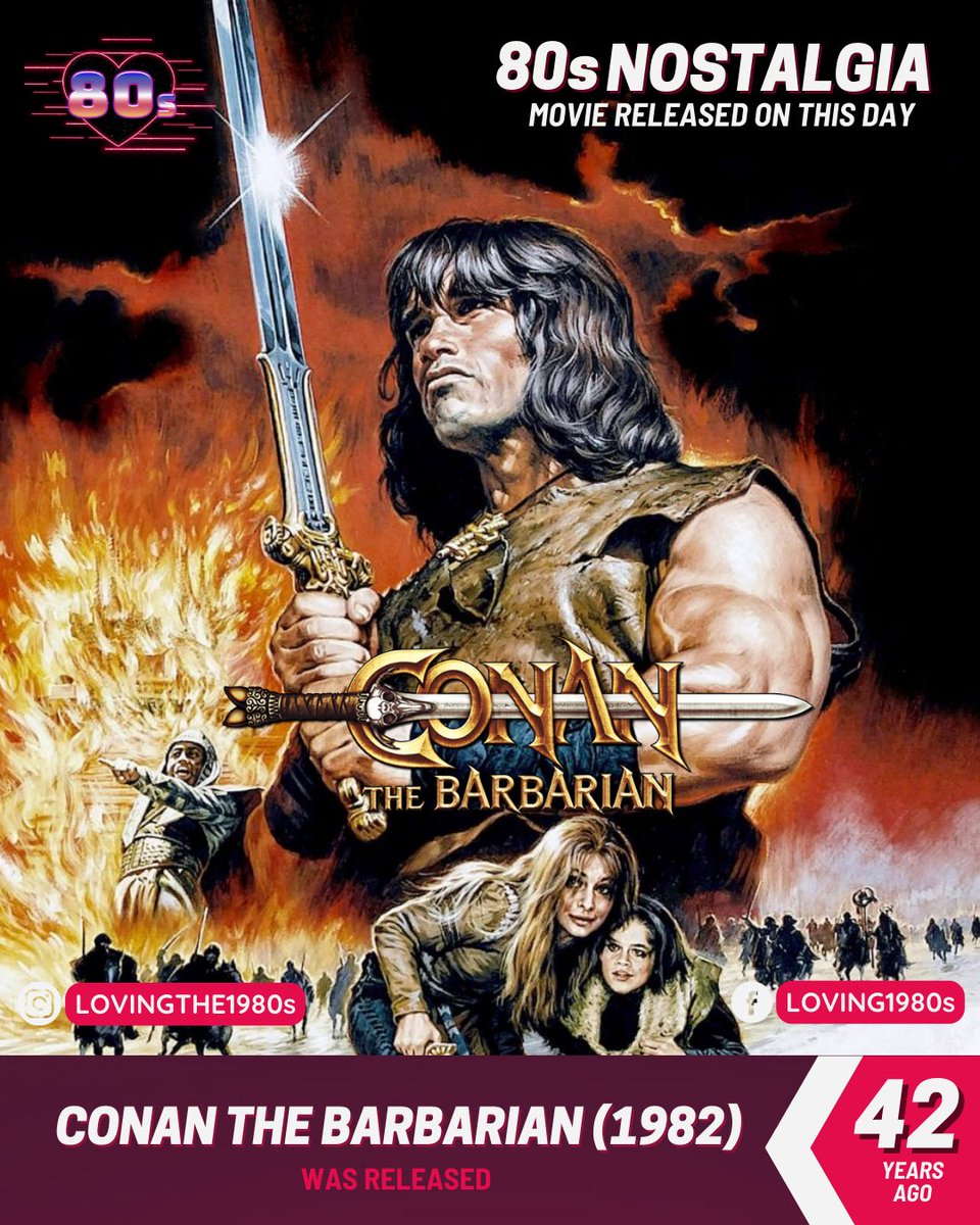 42 years ago today, Conan the Barbarian (1982) was released! 🎥 #Lovingthe80s #ConantheBarbarian #ArnoldSchwarzenegger #JamesEarlJones
