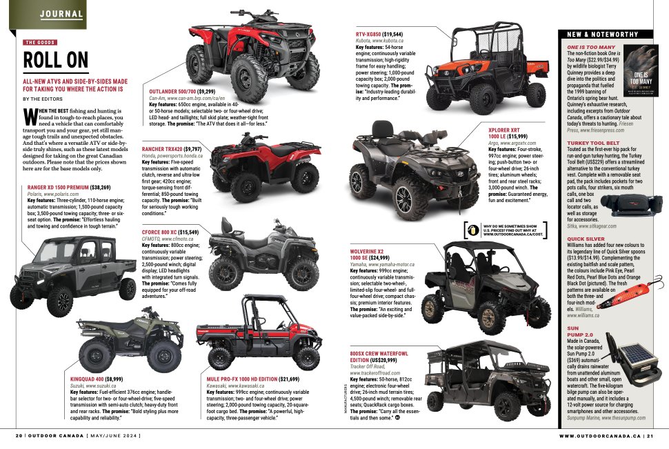 On the hunt for a new #RTV or #sidebyside this summer? Thanks to the team at @OutdoorCanada for including the RTV-XG850 in their round up of the latest all-terrain vehicles for 2024! Check out the below to learn more.