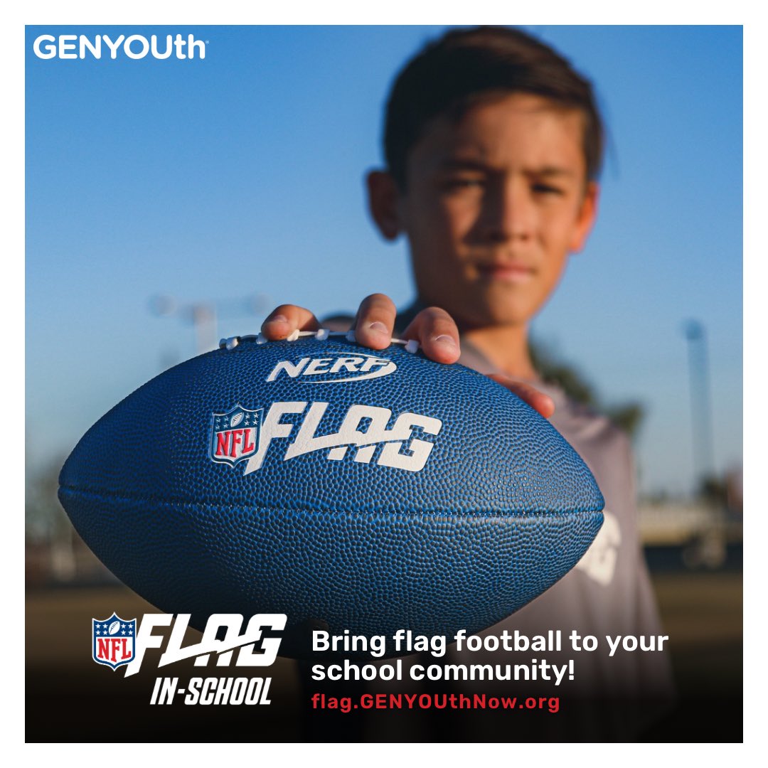 The clock is ticking – time is running out to submit your application for a FREE NFL FLAG-In-School kit for the 2024-25 school year. Go to flag.genyouthnow.org TODAY and bring flag football to your school community! #PlayFootball #NFLFLAGInSchool