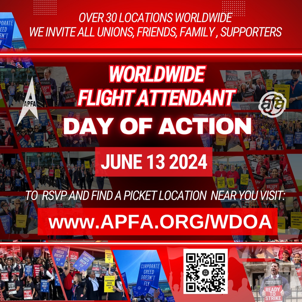 Airline executives, including @americanair CEO Robert Isom, have had no problem doling out massive raises for themselves. We’re coming for our share of the profits we create. #1u #strike #solidaritysummer RSVP/ times/ locations: actionnetwork.org/event_campaign…