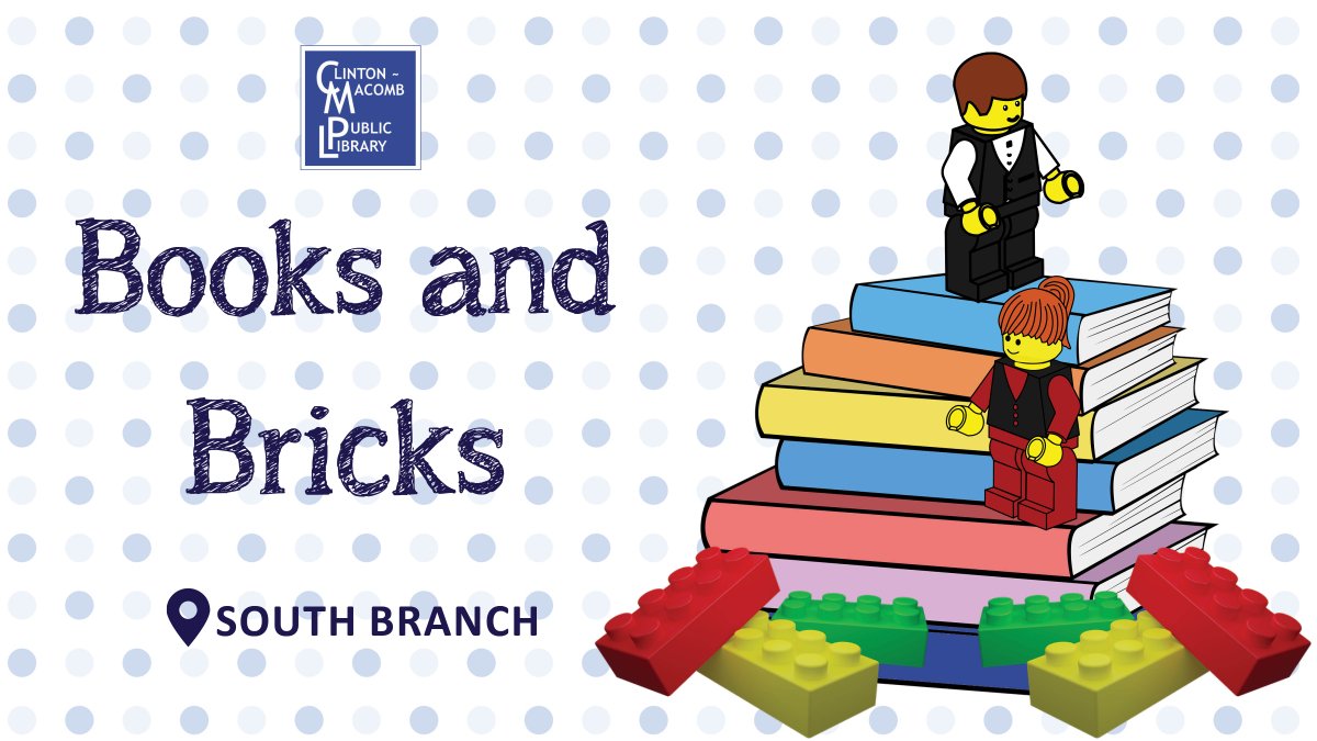 Kids 5-8 years old can join us at the South Branch for some creative fun with books and Legos on Wed., May 22 at 4:30 p.m. Call (586) 226-5073 or register online: cmpl.libnet.info/event/10236838