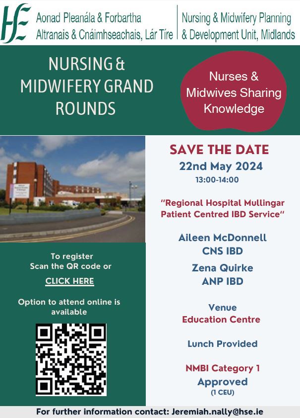 Looking forward to the next #RHM Nursing Grand Rounds on the Patient Centred IBD Service taking place on Wednesday 22nd May from 13:00 to 14:00. Please register at bit.ly/4bhb5oV or scan QR code below.