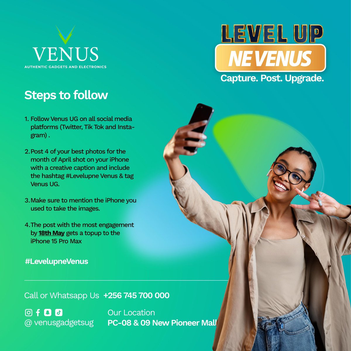 Follow the instructions below and stand a chance of winning iPhone 15 pro max from @Venus_UG_ 😊 Deadline: 18th/May #LevelupneVenus