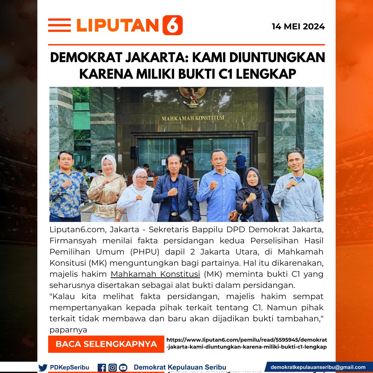 Demokrat Jakarta: Kami Diuntungkan Karena Miliki Bukti C1 Lengkap

liputan6.com/pemilu/read/55…

#PartaiDemokrat <a href="/PDemokrat/">Partai Demokrat</a> <a href="/PDemokratjkt/">DPD Demokrat Jakarta</a>