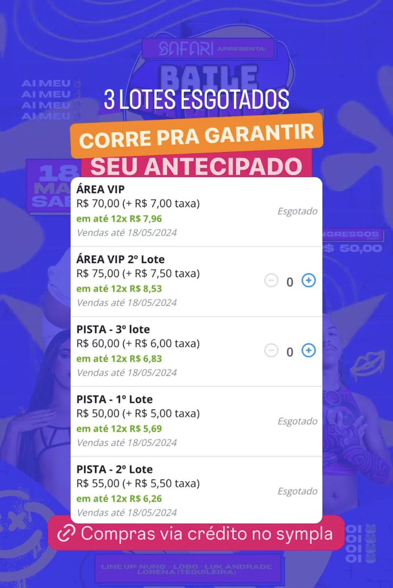 Em plena terça-feira e já esgotamos 3 lotes do baile da cindy. 🙌🏽😍
Vocês não tem noção de quão feliz estou com toda a proporção que meu evento tomou aqui na bxd!! 
SÁBADO VAMOS EMOCIONAR 😭

compre aqui seu antecipado:

sympla.com.br/evento/baile-d…