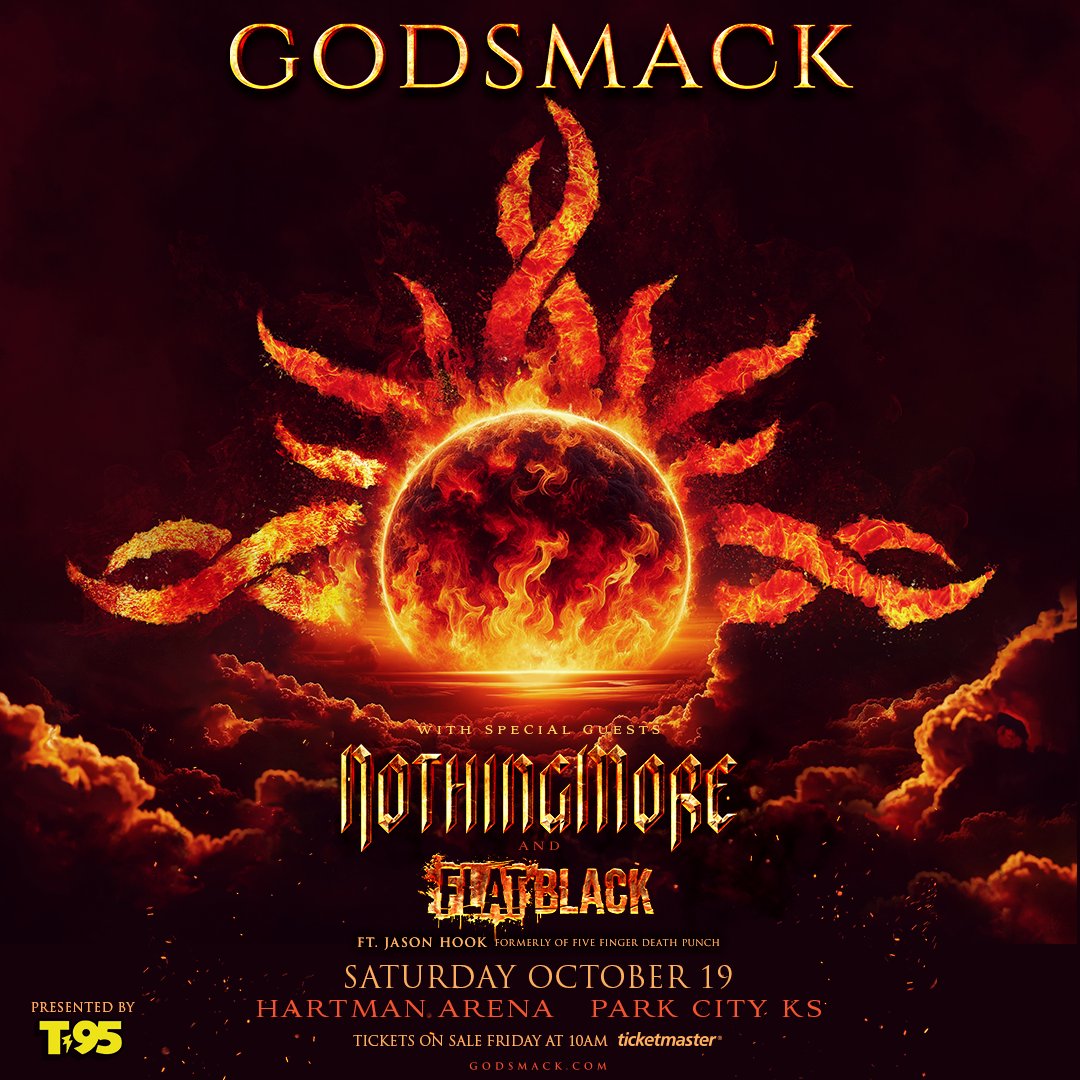 T95 Presents <a href="/godsmack/">Godsmack</a> at @hartmanarena on Saturday, October 19th.  With <a href="/nothingmorerock/">NOTHING MORE</a> and <a href="/FlatBlackMusic/">FLAT BLACK</a>.  Tickets on sale this Friday at 10am!