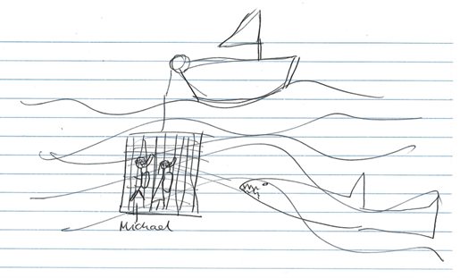 1/2 #toptiptuesday Visual support is so helpful for all pupils esp. those with language needs/#devlangdis You don't need specialist software or great drawing skills.  A pen & paper, & a quick sketch, is often enough. Here the child said they wanted to go swimming with sharks