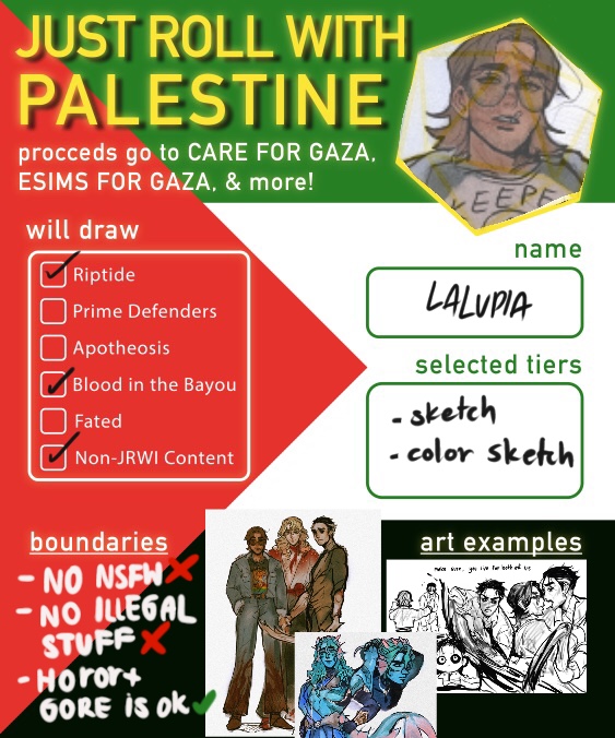 #JustRollWithPalestine happy to announce that I participate in this, feel free to donate and get some cool arts!