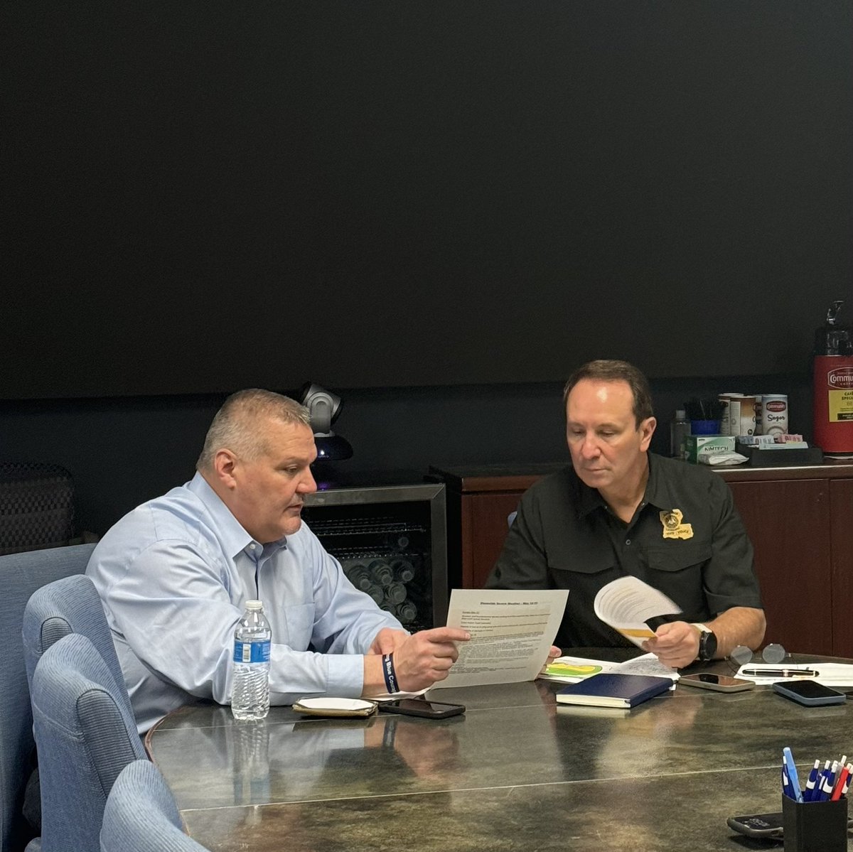 Getting briefed by @GOHSEP Director Jacques Thibodeaux about the storm damage from last night. Tune in to our press conference today at noon for more updates! #lagov #lawx