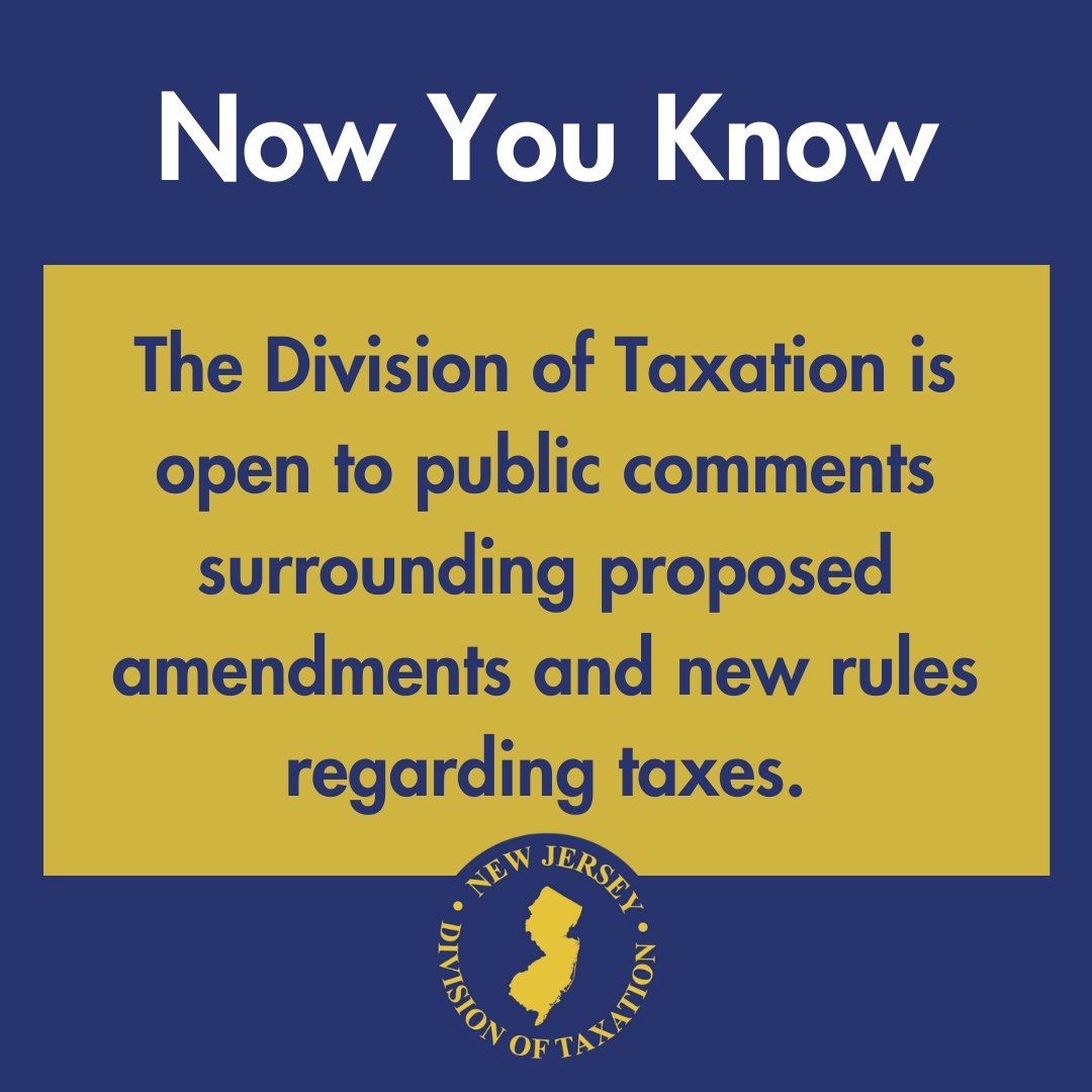 Written comments may be submitted electronically. For more information regarding proposed amendments and new tax rules visit: bit.ly/3UCzcHg #njtax