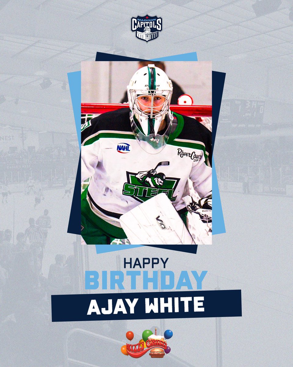 The Capitols and @OfficialGritty would like to wish Caps goalie Ajay White a very Happy Birthday! #GoCapsGo