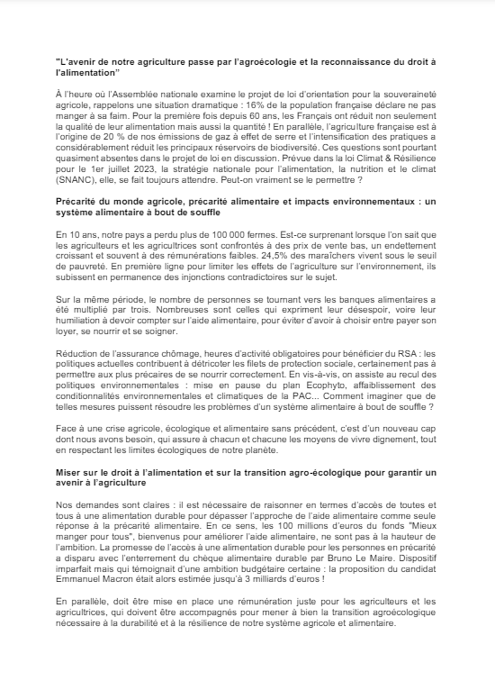 Secours_Catho's tweet photo. [TRIBUNE✍️]  Le projet de loi d’orientation pour la souveraineté agricole est débattu à l’Assemblée nationale à partir d'aujourd'hui. Pour nous, les solutions proposées par le gouvernement ne sont pas à la hauteur de la crise du système alimentaire.

👉https://t.co/ewU0cVMfSB https://t.co/lBhVDkz5bE