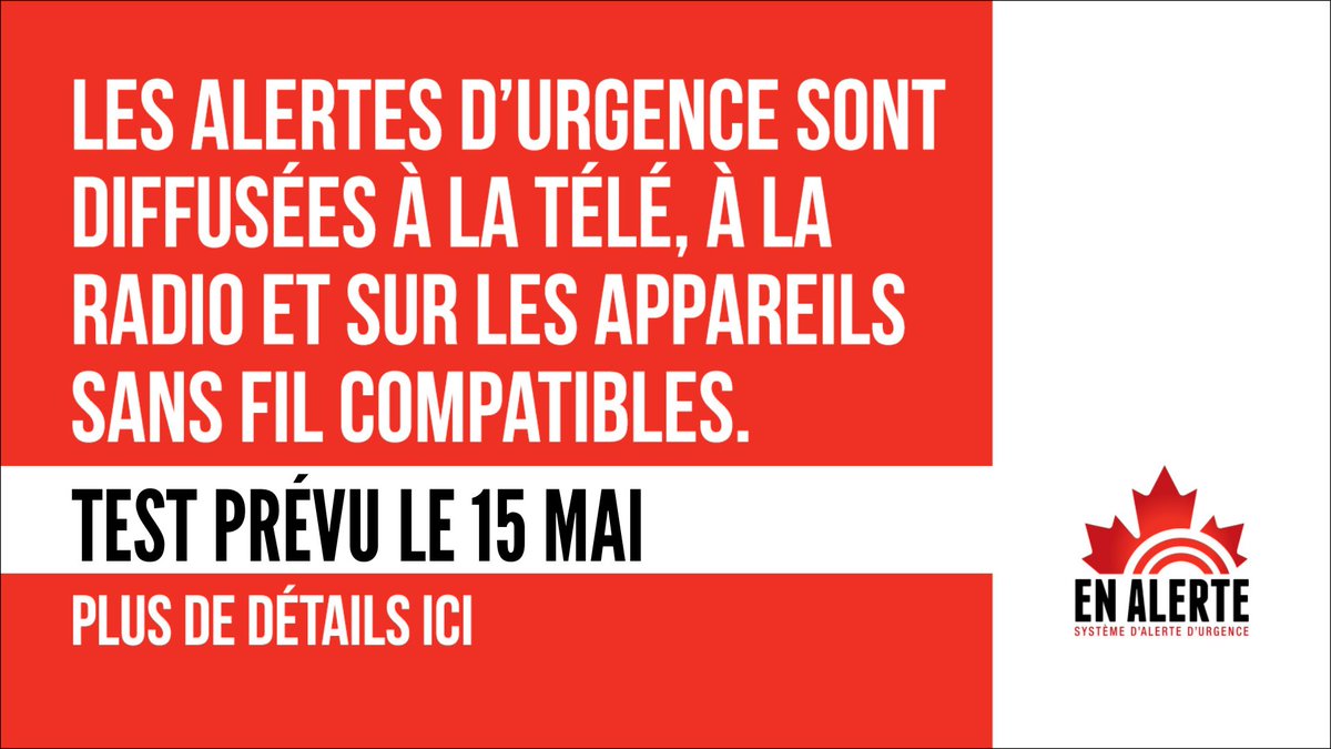 Rappel: Il y aura un test du système #EnAlerte demain en Ontario à 12h55 HAE. Pour en savoir plus : enalerte.ca #AlerteTest