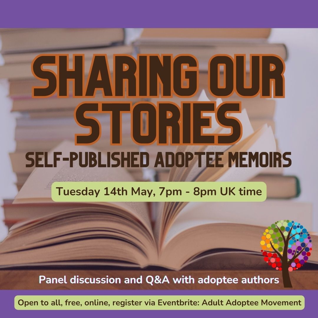 Today - starts soon! Join us for a discussion with adoptee authors who have self-published memoirs. Open to all, please register to access the Zoom link. 7PM - 8PM UK time. 
eventbrite.co.uk/e/sharing-our-… 
#AdopteeVoices #adoption #sharingourstories #testimony #writingcommunity