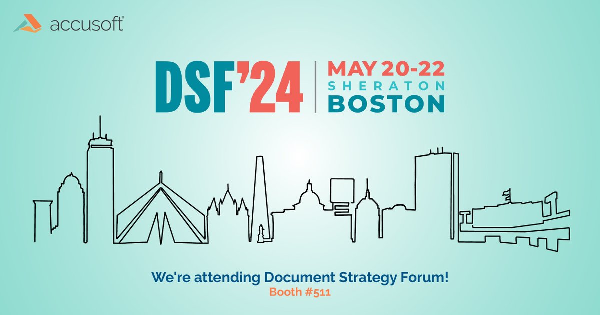 Will you be in Boston for #DSF24? Meet Accusoft at Document Strategy Forum in Boston. Meet us for a demonstration of our innovative solutions for your ECM. Register NOW: bit.ly/3UOzDPc #DSF24 #MeetOurTeam