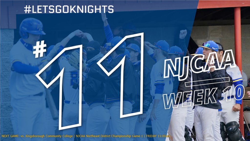 In the 10th and final national poll of the season, @NEKnightsBase moves up ✌ spots to 11.

@NJCAABaseball Northeast District Championship Series kicks off Friday 11:00am at Haverhill Stadium Game 1 Best of three series

@BurtTalksSports @northernessex @RochieWBZ