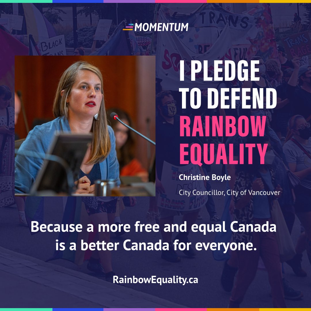 Queer and trans folks deserve to feel safe and welcome in every space they are in. That’s why I’m proud to sign @queermomentum’s Pledge to Defend #RainbowEquality! Learn more and add your voice: rainbowequality.ca